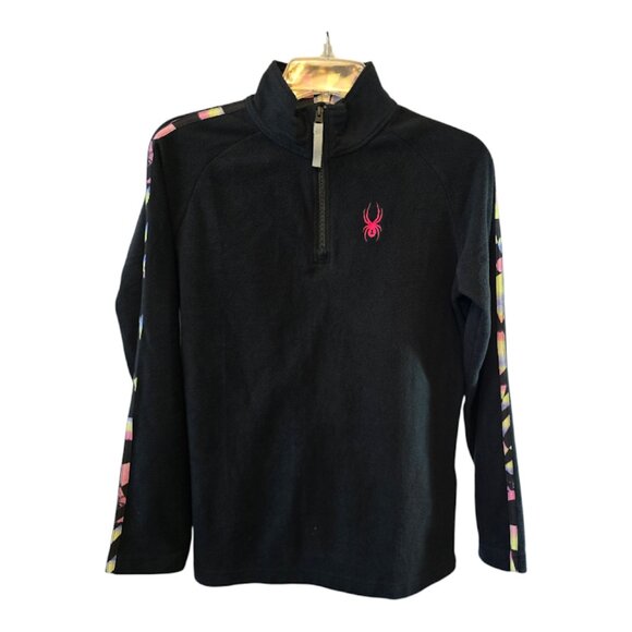 SPYDER WOMENS BLACK FLEECE PULLOVER  ZIP T NECK LONG SLEEVE SIZE XL NEON - Picture 1 of 10